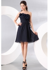 Navy Blue Strapless Hand Made Flowers Prom Dress for 2013