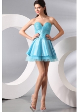 Princess Light Blue Sweetheart Mini-length Beading Prom Dress