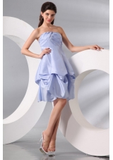 A-line Light Blue Strapless Pick-ups Taffeta Prom Dress