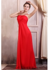 Beaded Decorate Straps Chiffon Long Red Prom Dress with Ruched