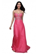 Empire Sweetheart Chiffon Hot Pink Beading and Ruching Prom Dress