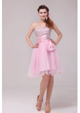 Princess Baby Pink Strapless Beading and Ruching Prom Dress