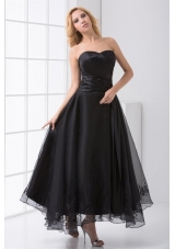 A-line Strapless Black Ankle-length Embroidery Prom Dress