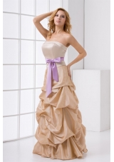 A-line Strapless Taffeta Champagne Prom Dress with Sashes