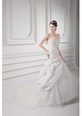 A-line Sweetheart Appliques Ruching Tulle Wedding Dress