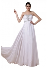 Beaded Sweetheart White Prom Dress with Empire Chiffon
