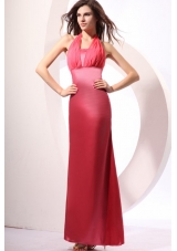 Coral Red Prom Dress with Halter Top Ankle-length Satin