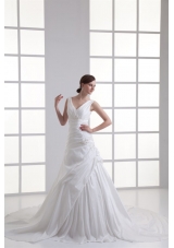 Gorgeous V-neck A-line Cathedral Train Wedding Dress with Appliques and Beading