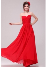 Low Price Red Sweetheart Prom Dress with Chiffon Ruches
