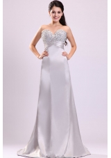 A-line Sweetheart Silver Beading and Ruching Wedding Dress