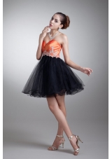 Cute A-line Sweetheart Orange Mini-length Tulle Appliques Prom Dress