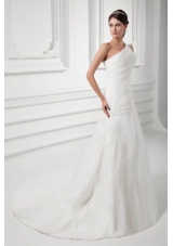 Elegant A-line One Shoulder Wedding Dress with Court Train