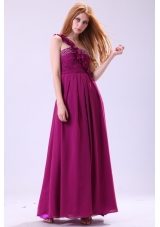 Empire One Shoulder Ankle-length Chiffon Purple Beading Prom Dress