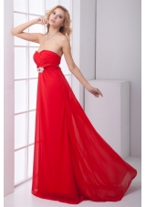 Empire Strapless Beading Backles Red Chiffon Prom Dress
