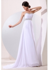 Empire Strapless Beading Chiffon Ruching Brush Train Wedding Dress