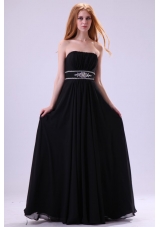 Empire Strapless Black Beading Floor-length Chiffon 2014 Prom Dress