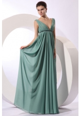 Empire V-neck Floor-length Light Blue Ruching  Chiffon Prom Dress