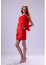 Red Column One Shoulder Prom Dress with Ruching