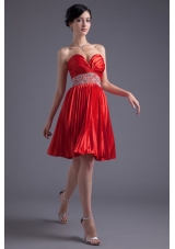Red Princess Sweetheart Beading Taffeta Knee-length Prom Dress