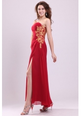 Column Strapless Appliques Ankle-length Chiffon Prom Dress with Side Zipper