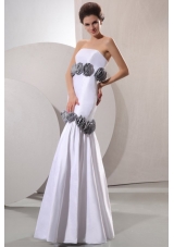 Column Strapless Floor-length Wedding Dress with Gray Hand Made Flowers
