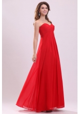 Simple Empir Sweetheart Floor-length Chiffon Ruching Red Prom Dress