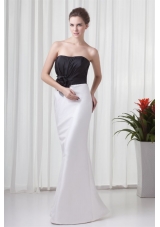White and Black Column Sweetheart Wedding Dress with Flower