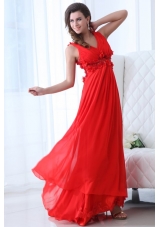 Empire Wine Red V-neck Ruching Appliques Floor-length Prom Dress