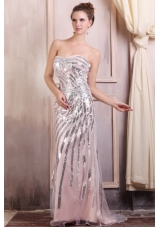 Sequined Champagen Column Sweetheart Prom Dress with Brush Train