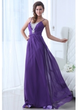 Simple Empire Straps Floor-length Chiffon Beading Purple Prom Dress