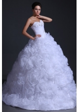 Sweetheart Ball Gown Beading and Rolling Flowers Wedding Dress