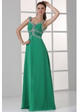 Turquoise Empire Straps Prom Dress with Beading Floor-length