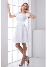 Pretty A-line Scoop Short Sleeves Wedding Dress with Ruching