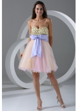 Princess Champagne Sweetheart Appliques Knee-length Prom Cocktail Dress