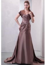 Sweetheart A-line Ruche Decorate Chocolate Prom Dress with Train