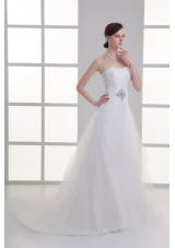 A-line Sweetheart Beading Tulle Ruching Wedding Dress