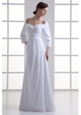 Empire Off The Shoulder Long Sleeves Floor-length Beading Wedding Dress