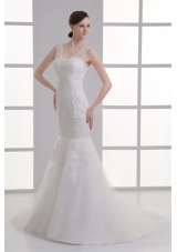 Mermaid Square Lace Tulle Court Train Wedding Dress