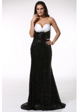 Black Sequined Prom Dress with Sweetheart Brush Train