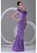 Column One Shoulder Ruching Taffeta Side Zipper Purple Prom Dress