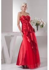 Red Sweetheart Column Floor-length Ruching Taffeta Prom Dress