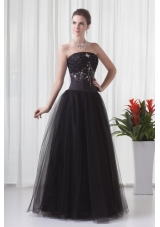 Black A-line Strapless Tulle Beading Floor-length Prom Dress