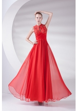 2014 New Empire Scoop Appliques Wine Red Chiffon Prom Dress