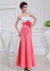 A-line Prom Dress with Hand Made Flowers Swaetheart Taffeta Watermelon