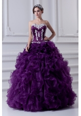 Ball Gown Sweetheart Ruffles and Appliques Purple Quinceanera Dress