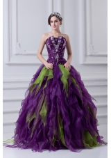 Uniques Multi-color Strapless Ball Gown Quinceanera Dress with Beading