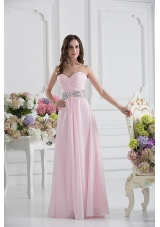 Baby Pink Sweetheart Empire Prom Dress with Ruching and Beading