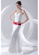 Column Ruchings Belt Beading White Brush Train Dress for Prom