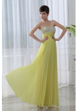 Empire Beading Sweetheart Beading Pleats Yellow Prom Dress