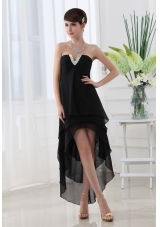 Empire Black Prom Dress with Strapless Ruffled Layers High-low Chiffon